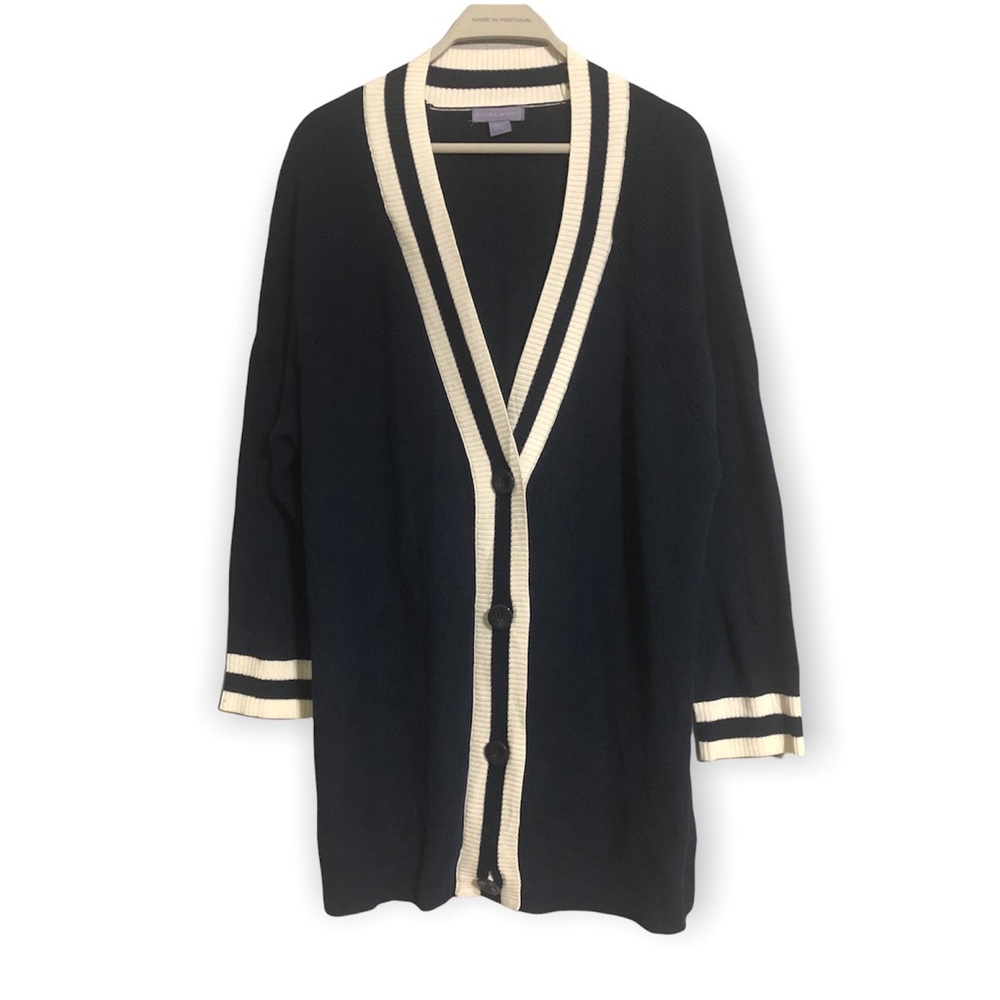 Laura Scott Varsity Navy and White Cardigan Sweater xl